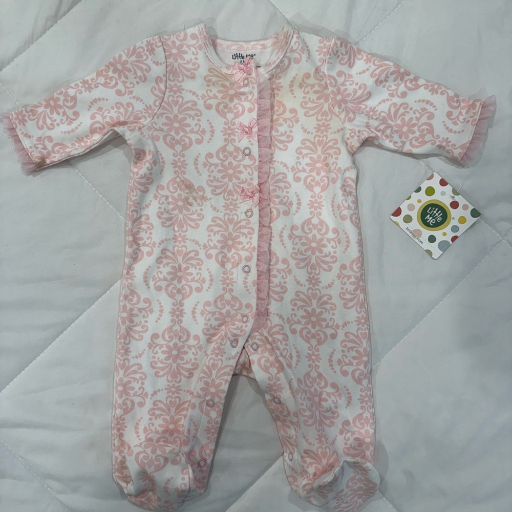 💖NWT💕Little Me Pink Damask & Lace Baby PJs